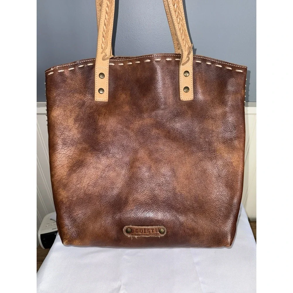 Bed Stu Leather Barra Tote Shoulder Bag Purse Handbag Brown Distressed EUC